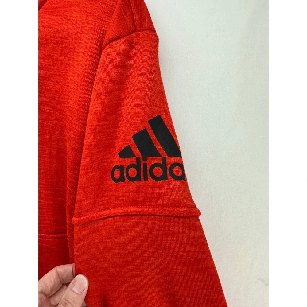 Adidas Full Zip Hoodie Mens 2XL Red Orange Heathered Athletic Jacket Logo Sleeve